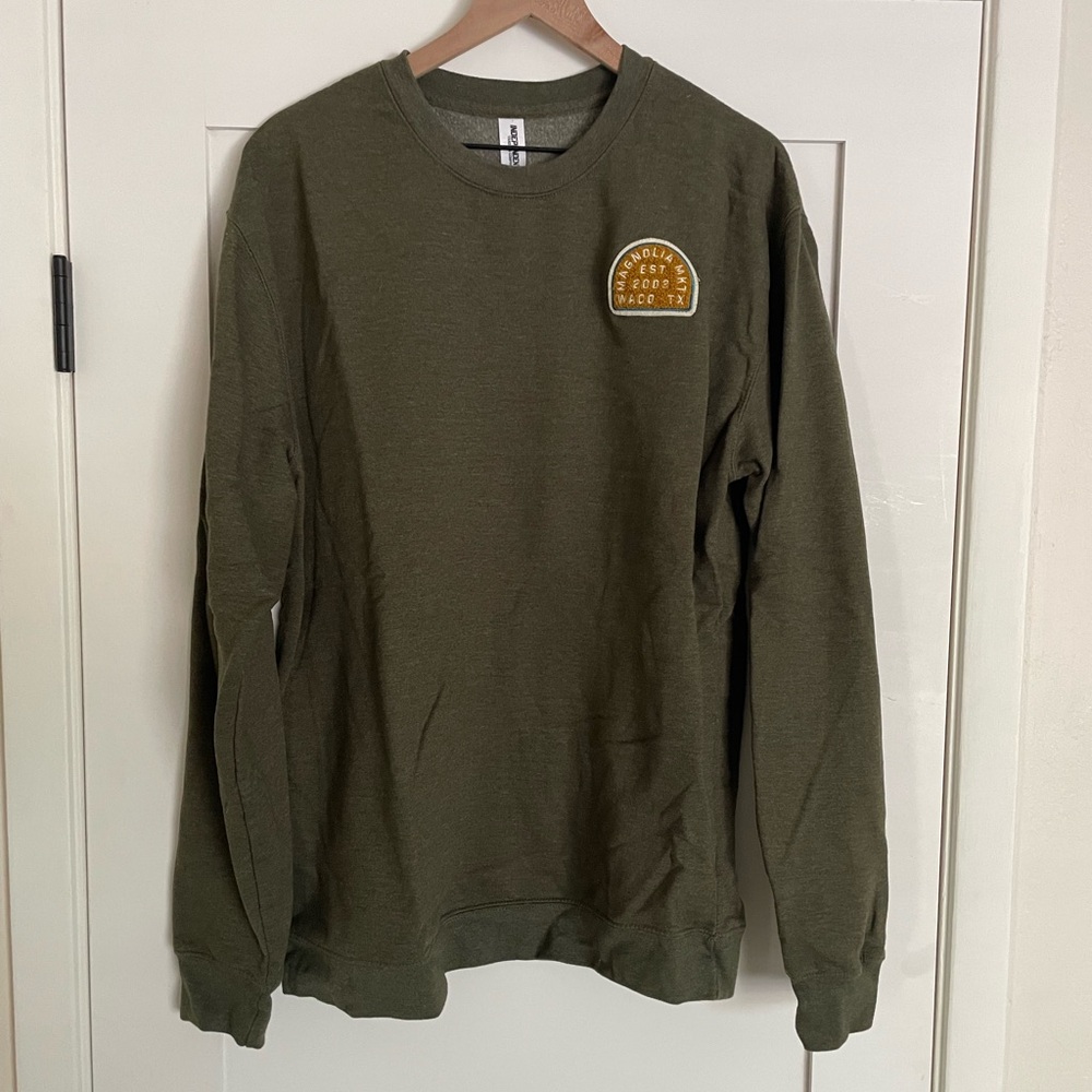 Olive Green Magnolia Market Crewneck Sweater with Patch